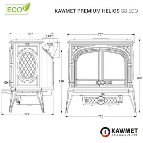 Чавунна піч KAWMET Premium HELIOS S8 ECO (13,9 kW)