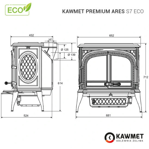 Чавунна піч KAWMET Premium ARES S7 ECO (11,3 kW)