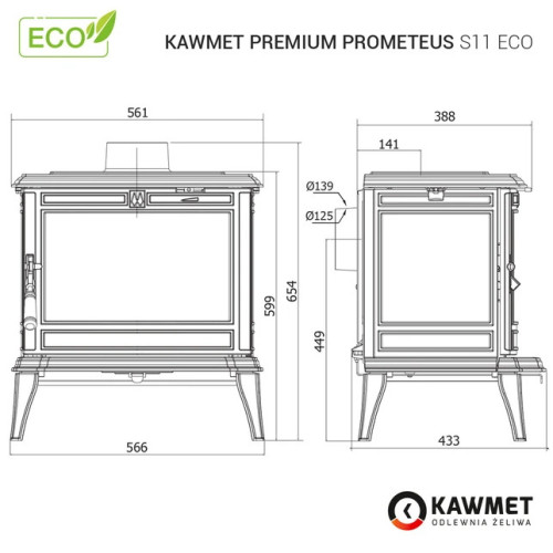 Чавунна піч KAWMET Premium PROMETEUS S11 ECO (8,5 kW)