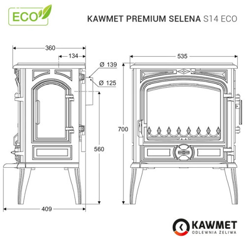 Чавунна піч KAWMET Premium SELENA S14 ECO (6,5 kW)