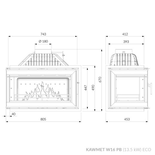 Камінна топка KAWMET W16 PB (13.5 kW) ECO